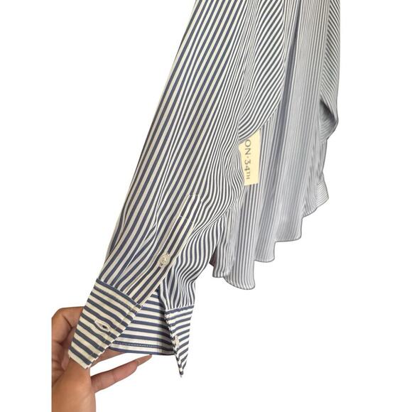 On 34th Women's Button-Front stripped Crepe Shirt Size 3X In Bijou Blue Combo. - Picture 11 of 14